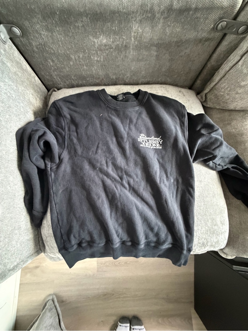 Stussy Black Crewneck Sweatshirt with White Chest Logo (L)